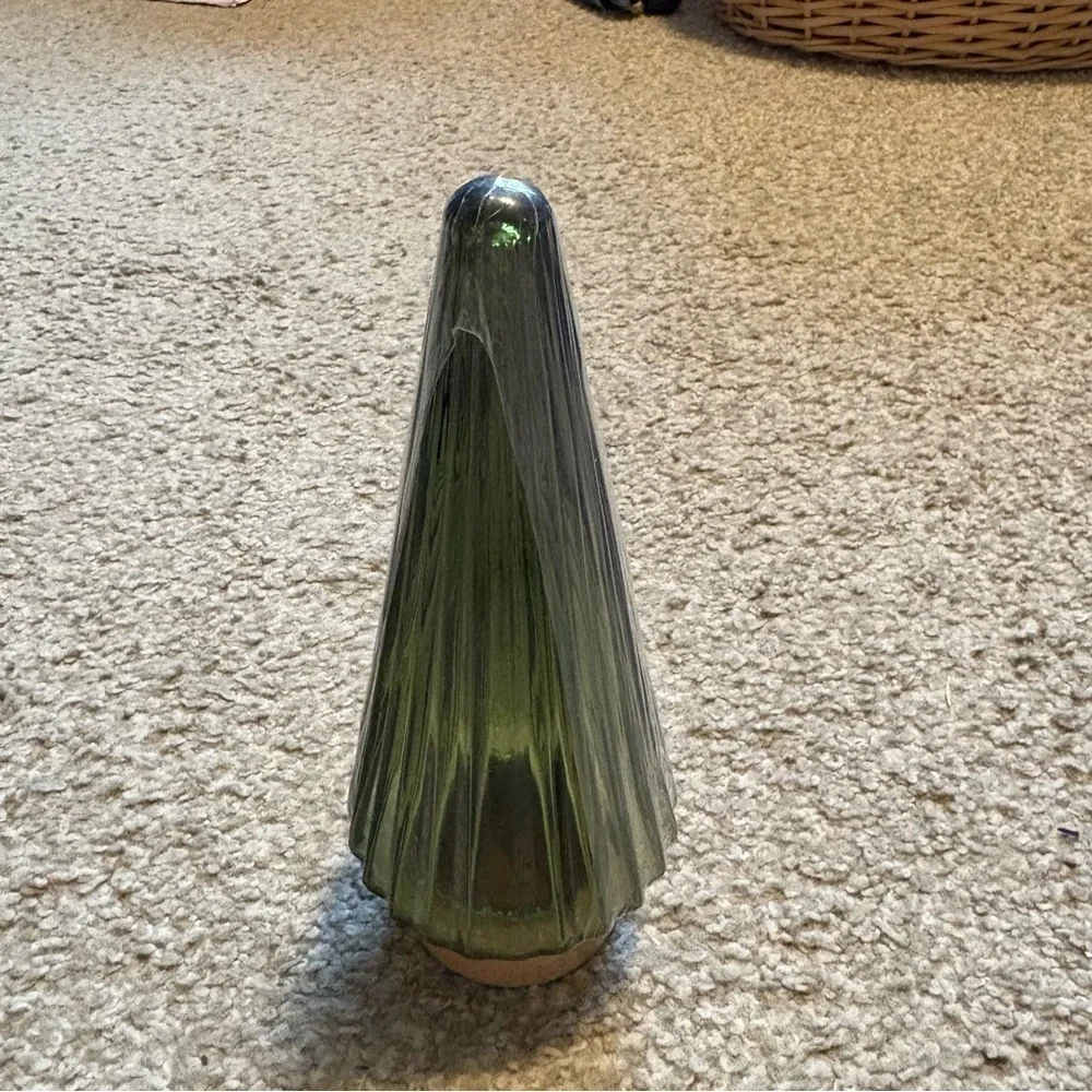 Green Sphere Ribbed Tree Decor NEW Glass Holiday Christmas Village Display